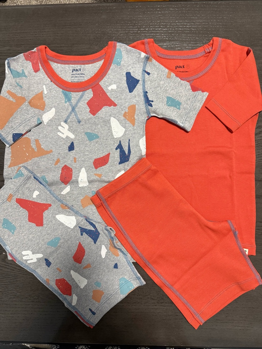 PACT Kids Organic Cotton Pajamas 2 Pack Size 7 Desert Terrazzo Paprika